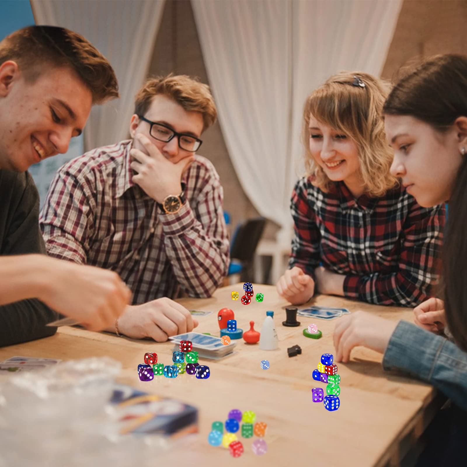 100 sztuk sześciostronnych kostek, D6 Dice, 10 kolorów, 14 mm, akrylowe, okrągłe kostki narożne, zestaw do tenisa, farkle, Yahtzee, Bunco lub matematyki edukacyjnej