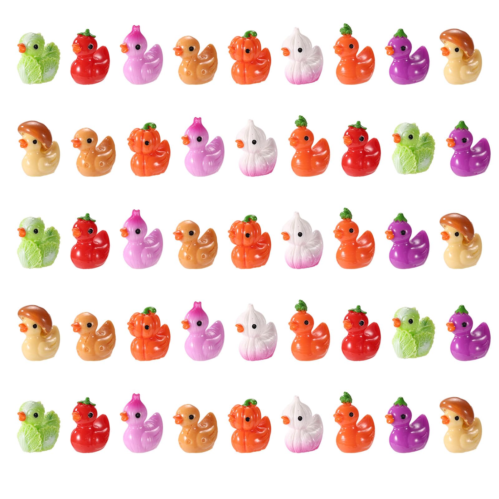 Sinbana 45pcs Mini Resin Ducks, Cute Vegetable Small Tiny Duck Miniature Figurines Pumpkin Onion Tomato Mushroom Carrot Design for Garden Crafts Cake Topper Landscape Micro Prizes