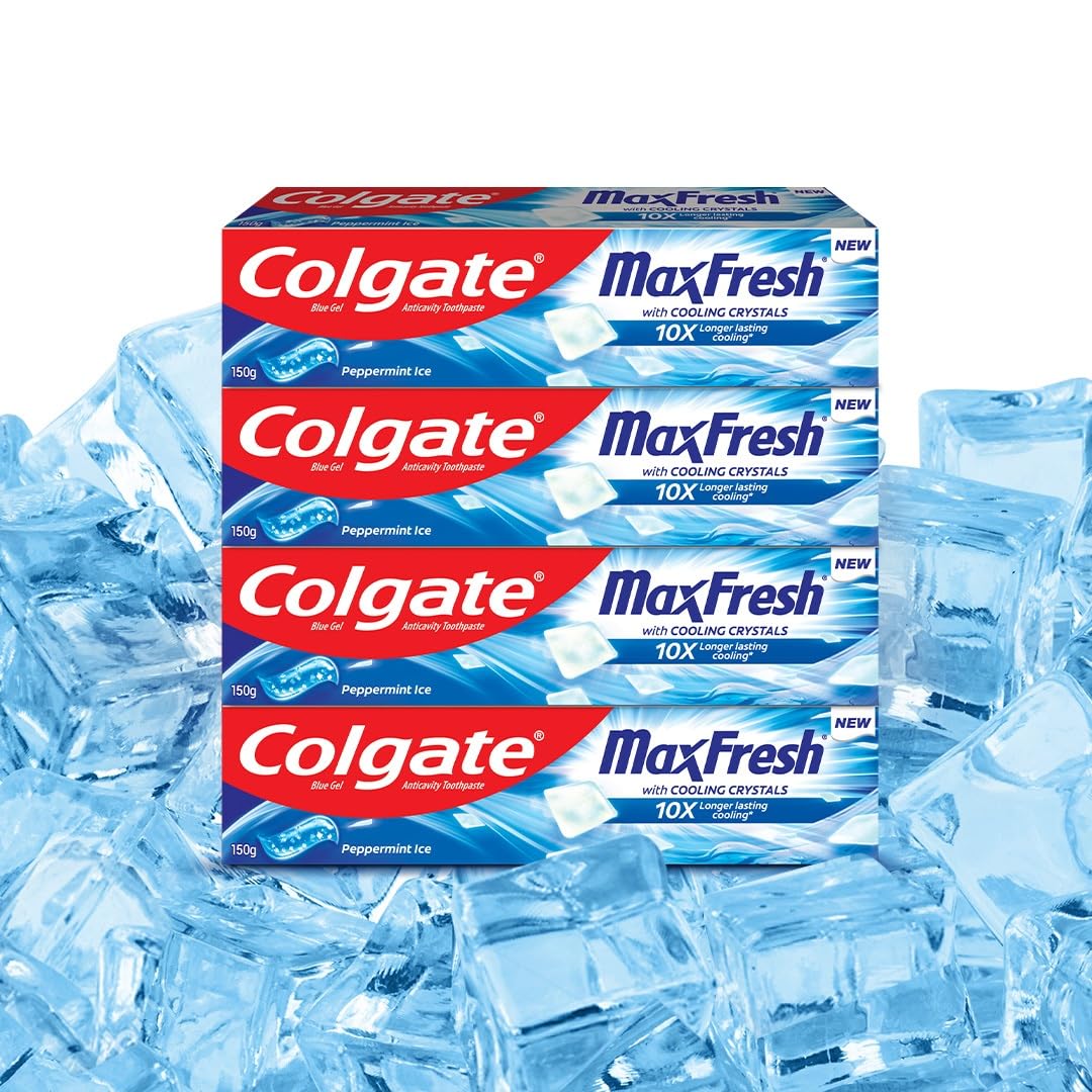 Colgate MaxFresh Toothpaste, Blue Gel Paste with Menthol for Super Fresh Breath, 600g, 150g X 4 (Peppermint Ice, Combo Pack) (B07JFW4CY4) Amazon Price History, Amazon Price Tracker