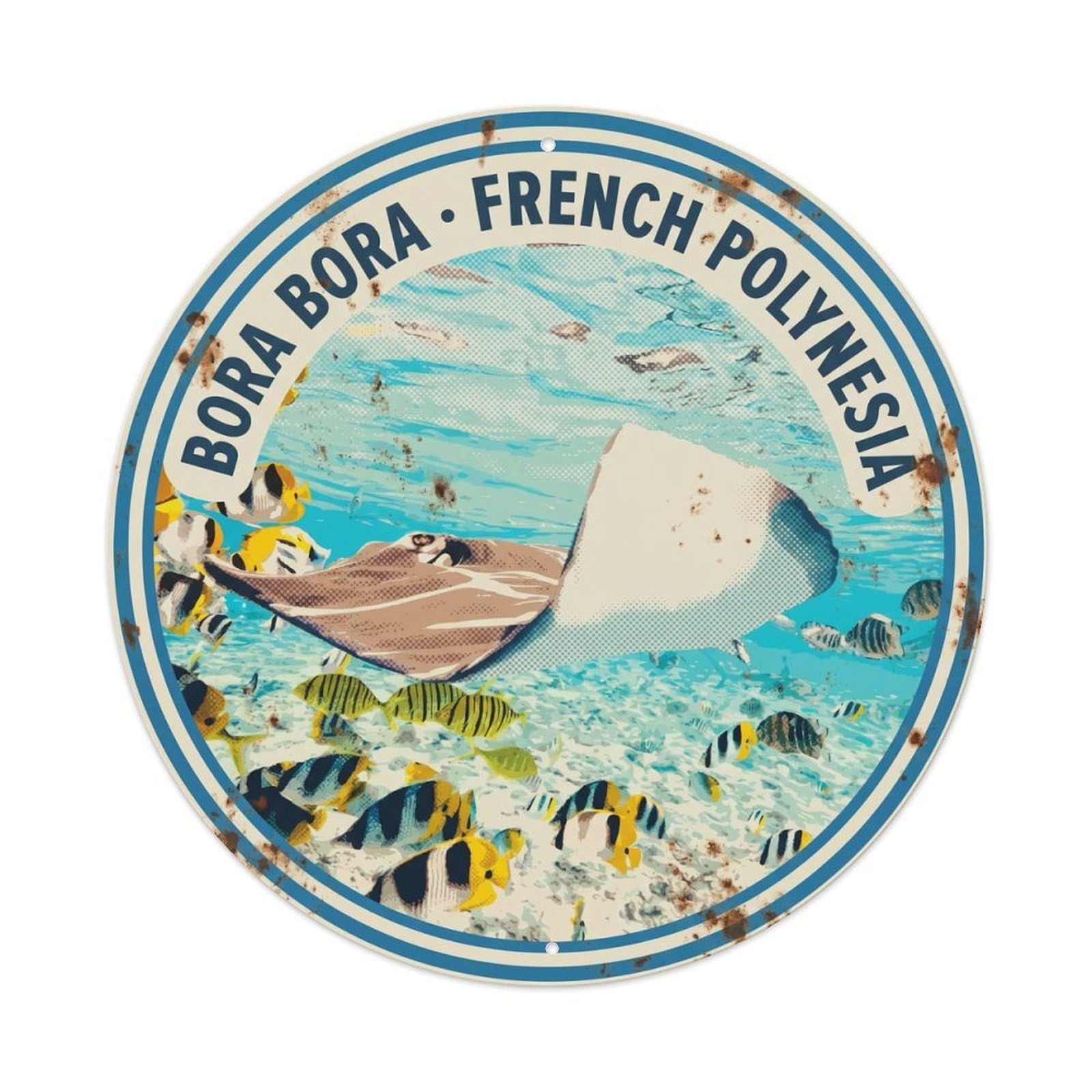 Olyhtr 8X8inch Classic Style Stingray Lagoon Borabora Coral Reef Travel Marine Metal Tin Sign