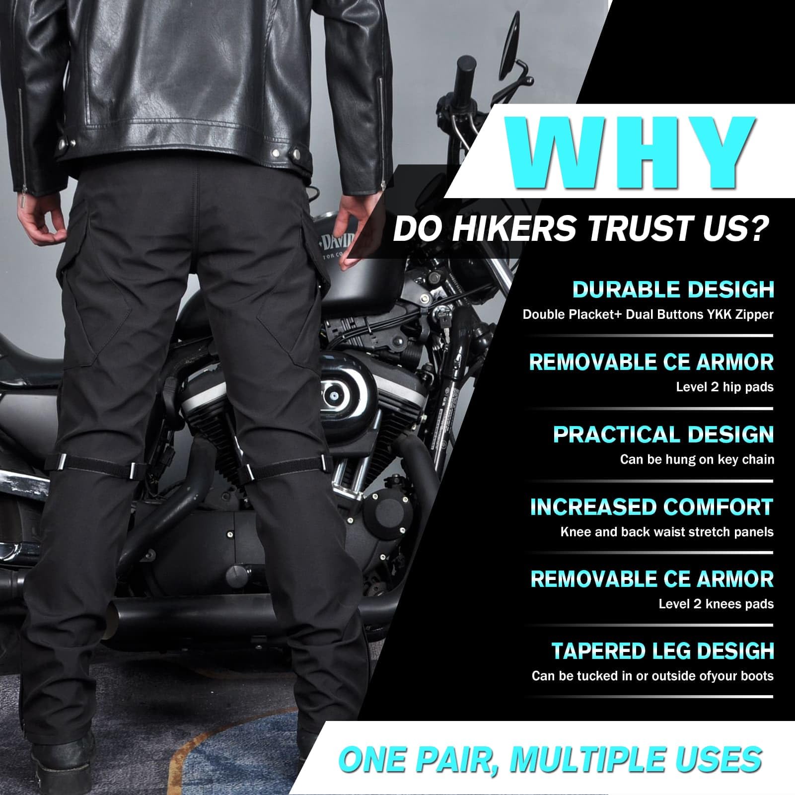 Herren-Motorradhose Mit CE-Protektoren. Höhenverstellbar Und Fixierbar, Wasserdicht, Winddicht Und Atmungsaktiv, Mit Protektoren Und Bund