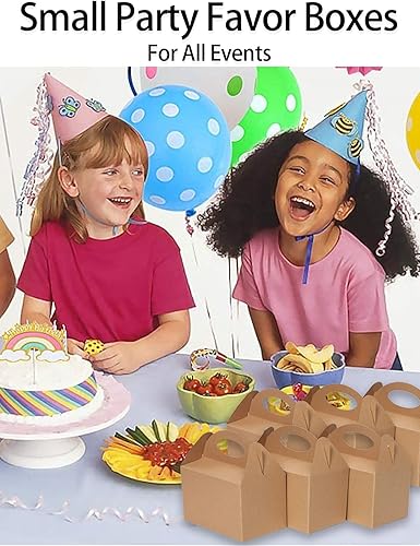 Miniatura 6 de Happyhiram 12 cajas de golosinas para fiestas, cajas de dulces en papel kraft marrón con asas, cajas de 6 pulgadas, bolsas de regalo para fiestas,