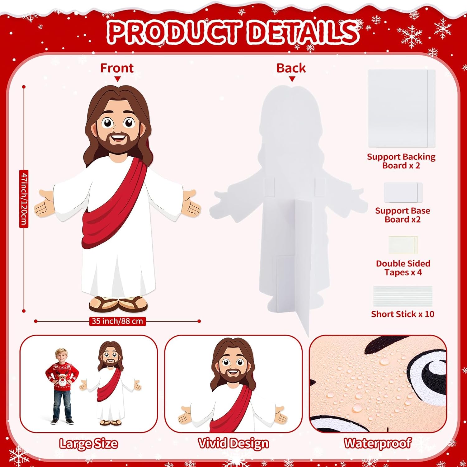 4 Ft Happy Birthday Jesus Cardboard Cutout Stand Up Life Size Large Religious Christ Party Decoration Christian Photo Props Backdrop for Jesus Party Easter VBS Church Baptism Sunday School