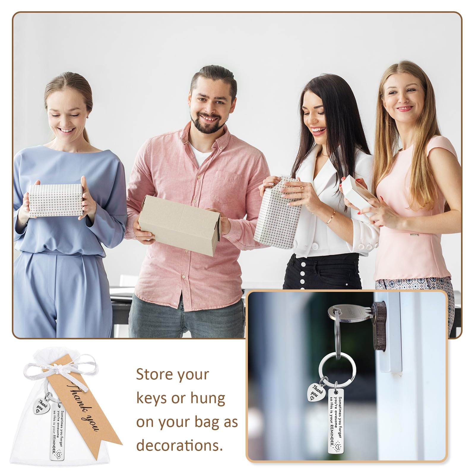 Photect 6 Set Regalo Di Ringraziamento: Portachiavi Ispiratori Con Quadrifoglio, Etichetta E Sacchetto In Organza Per Addii E Lauree - 4