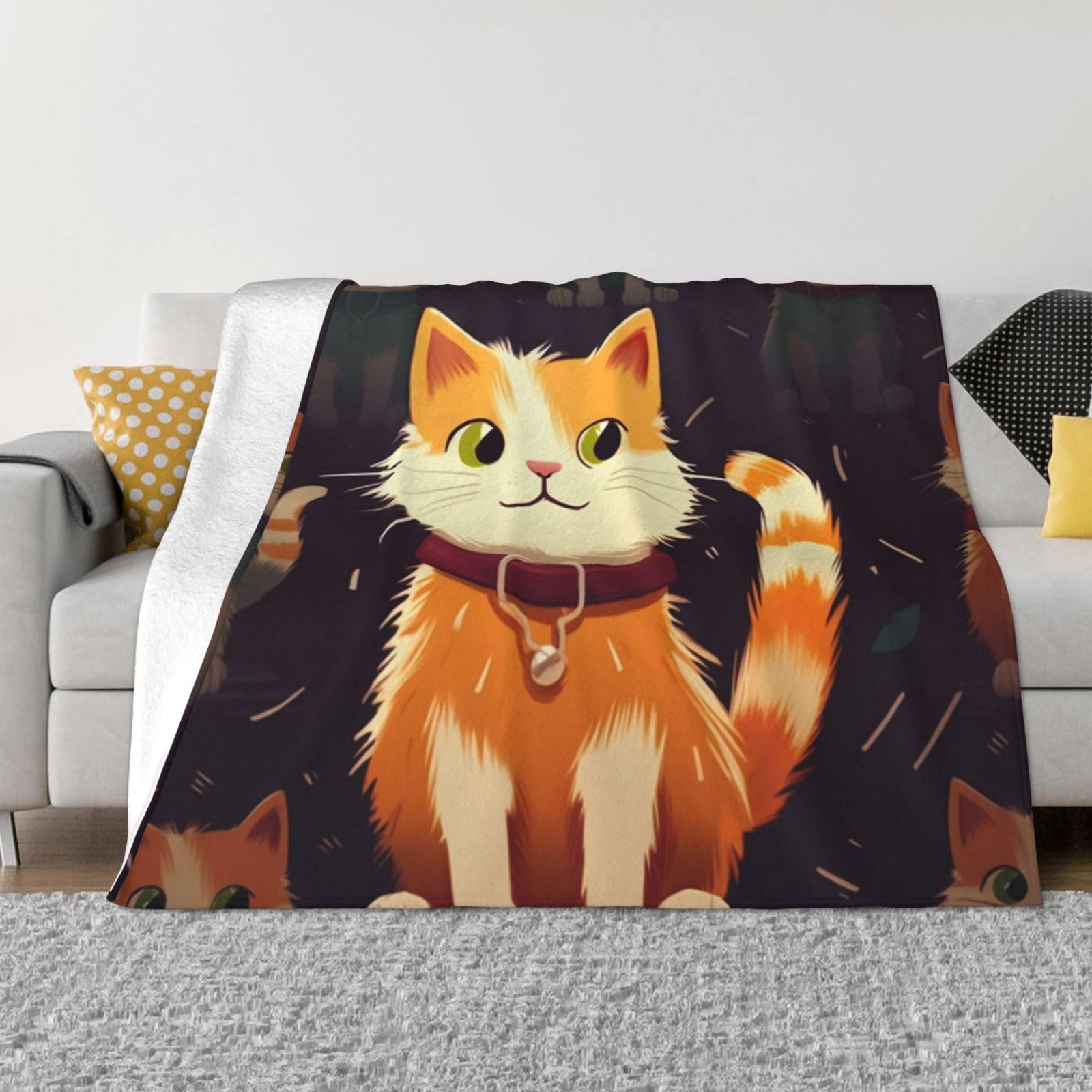 Couverture en micro polaire chat chaude : plaid canapé et lit 152x127 cm