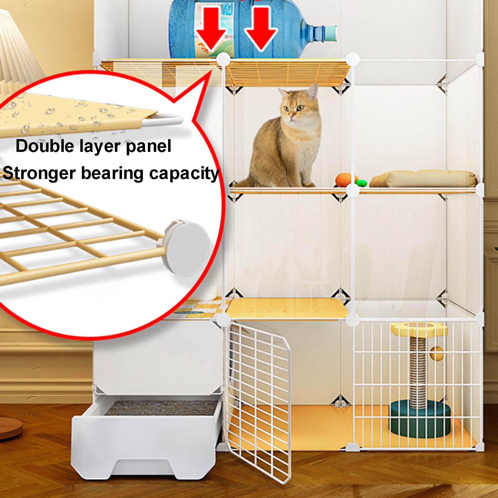 Gabbia per gatti da interni ed esterni con lettiera, struttura in filo portatile, ideale per 1-4 gatti, dimensioni perfette per giocare e riposare