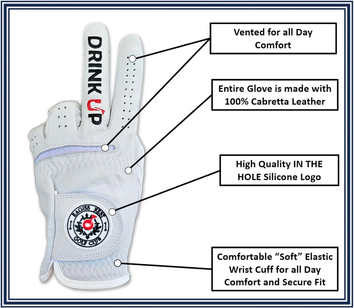 Drink Up Funny Golf Glove - Premium 100% Cabretta Leather Shocker Golf Gloves, Golf Attire and Essentials for Men, Fun Golfer Gag Gift, Adult Right or Left Hand, Small to XXL Sizes - Image 2
