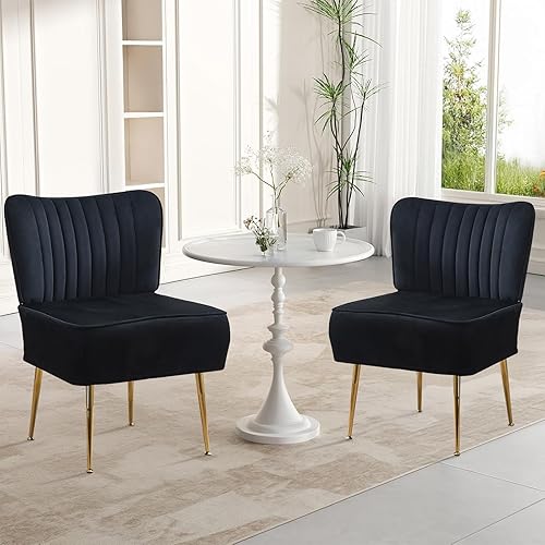 Miniatura 27 de Moderno juego de 3 sillas decorativas de piel sintética, tapizadas, con respaldo de alas sin brazos con patas doradas, cómodo sofá individual, Rojo