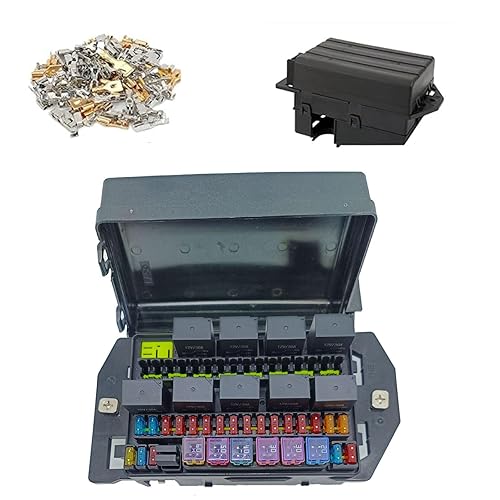 Bloque de fusibles de relé 12V24V con 10 paquetes de 5 pines 30 A, ranuras de 40 fusibles ATCATO, sistema de relé de control de circuito universal,