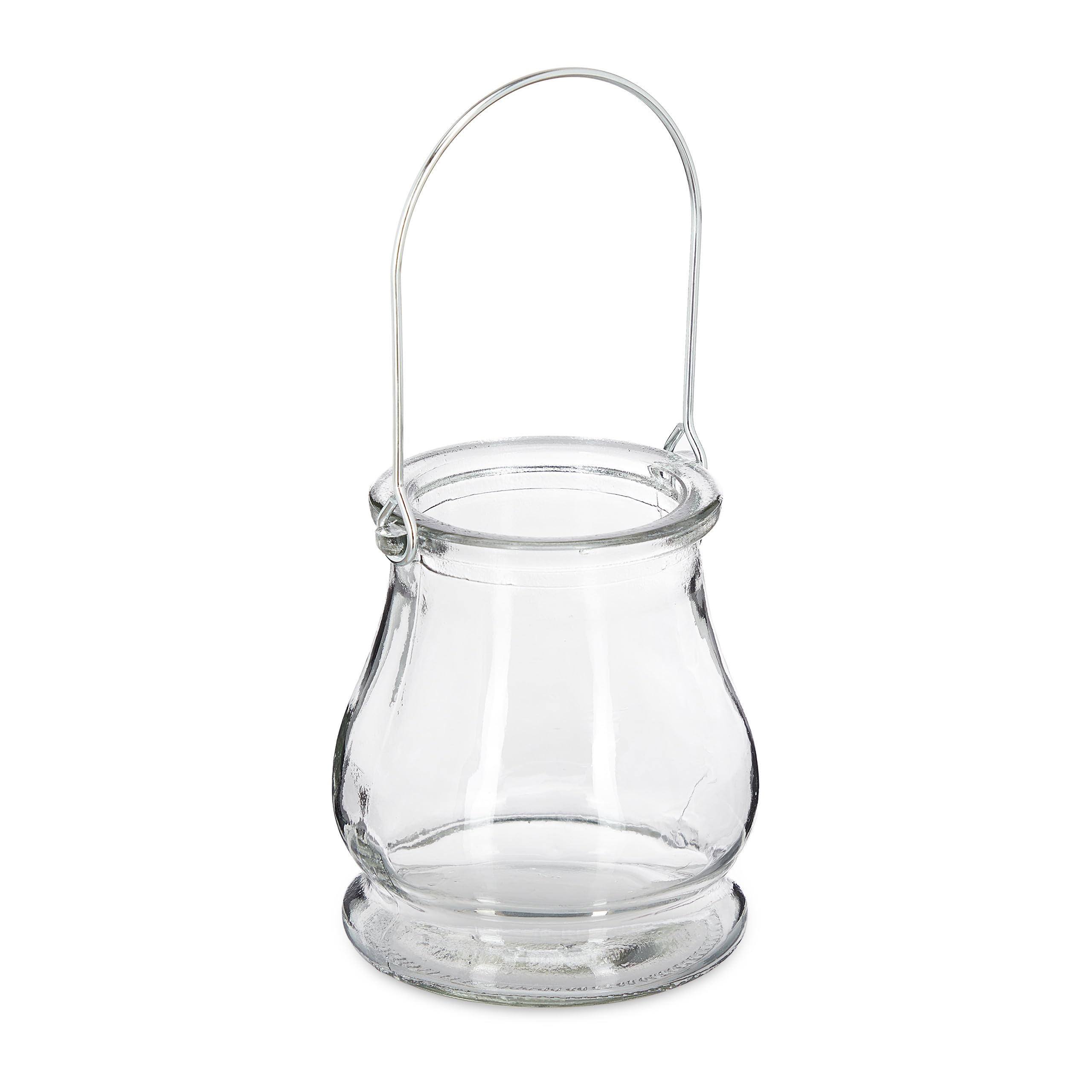 Relaxdays Set de 12 Portavelas Cristal, Asa para Colgar, Interior y Exterior, Porta Velas de Té, 10x8,5cm, Transparentes