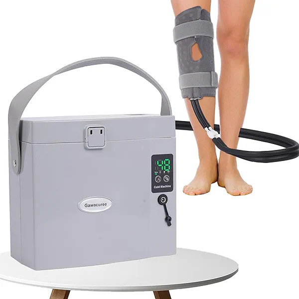 Gawacuree Water circulating Cold Pack,Cold Therapy Machine,Cold Therapy Machine for Knee Replacement,Built-in 3000MAH Battery, Cryotherapy Systems Suitable for Home use (Silvery)