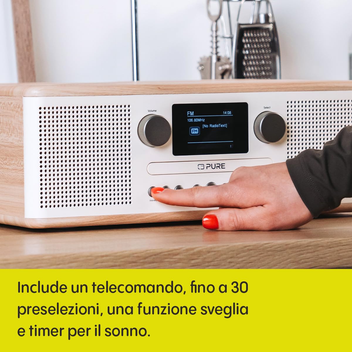 Pure Classic C-D6 Sistema Musicale (Lettore CD, DAB+/FM, Bluetooth, AUX, USB, Sveglia/Timer per il Sonno) Cotone Bianco/Quercia