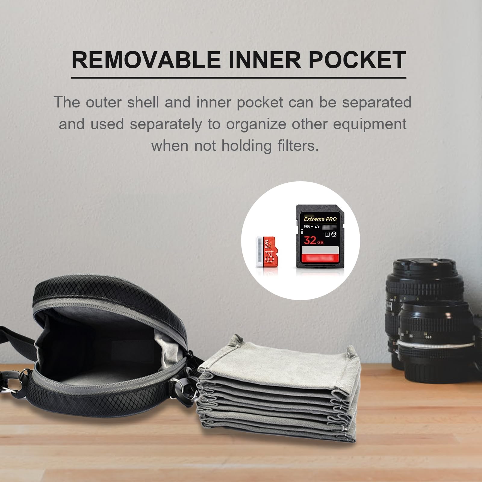 Yunseity Custodia per Filtro per Obiettivo a 8 Tasche con Tracolla, per Fotocamera in Nylon Antipolvere per Filtri Rotondi Fino a 95 Mm