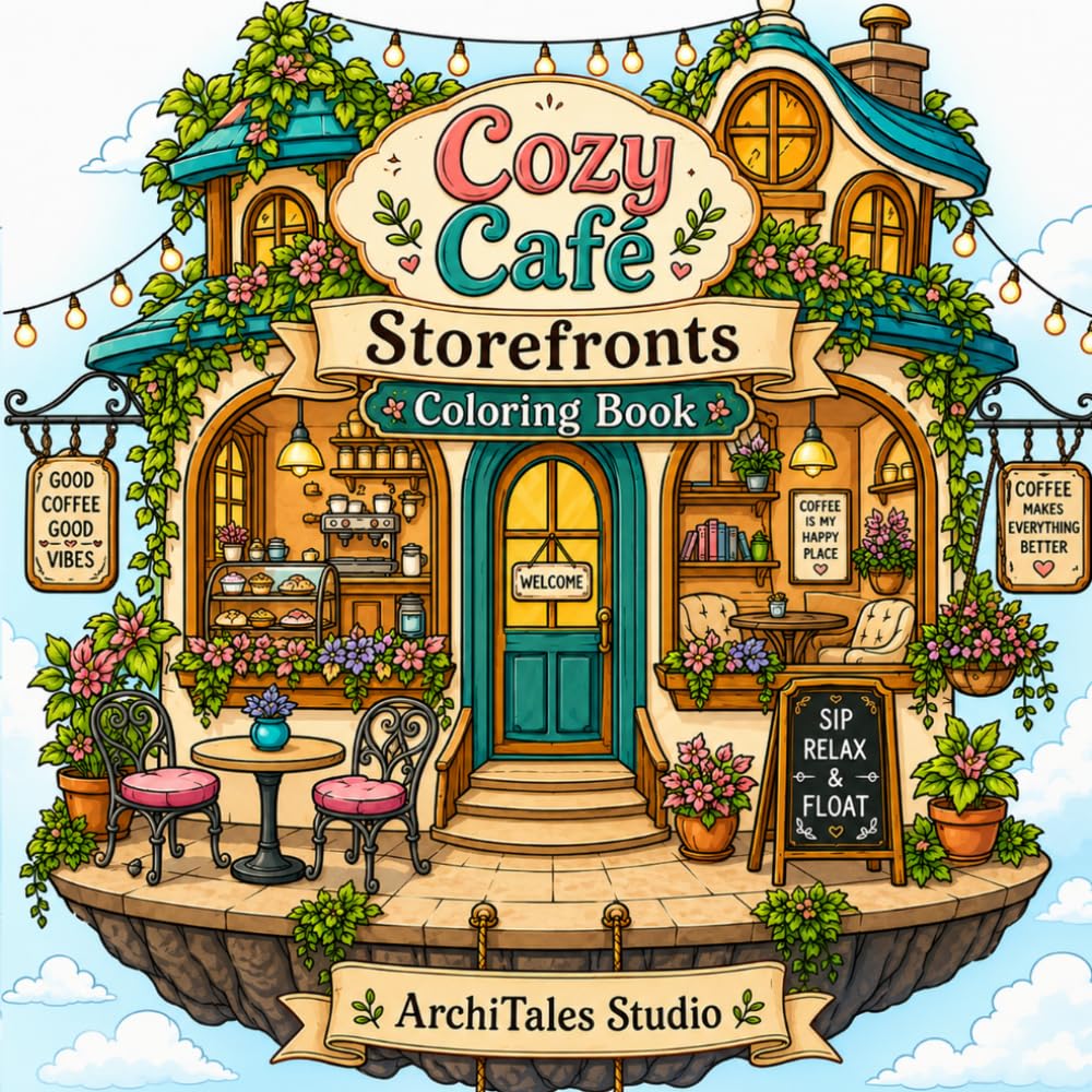 Cozy Café Storefronts Coloring Book: 50 Charming Coffee Shop Facades to Color and Relax