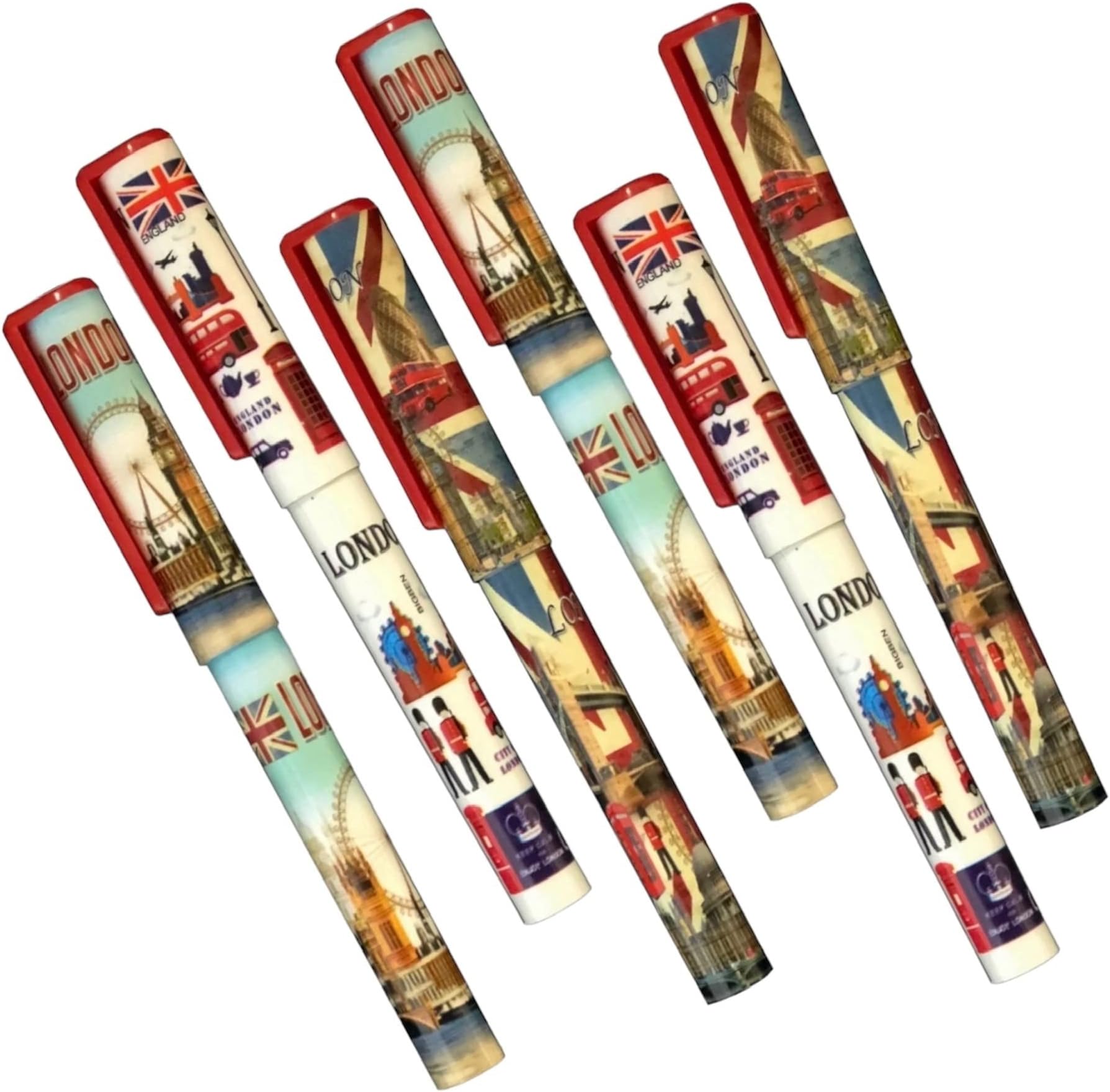 Souvenirs 6 pcs London Landmark Cap Pens, Great British and Gifts Union Jack Pen England Iconic Picture Pens