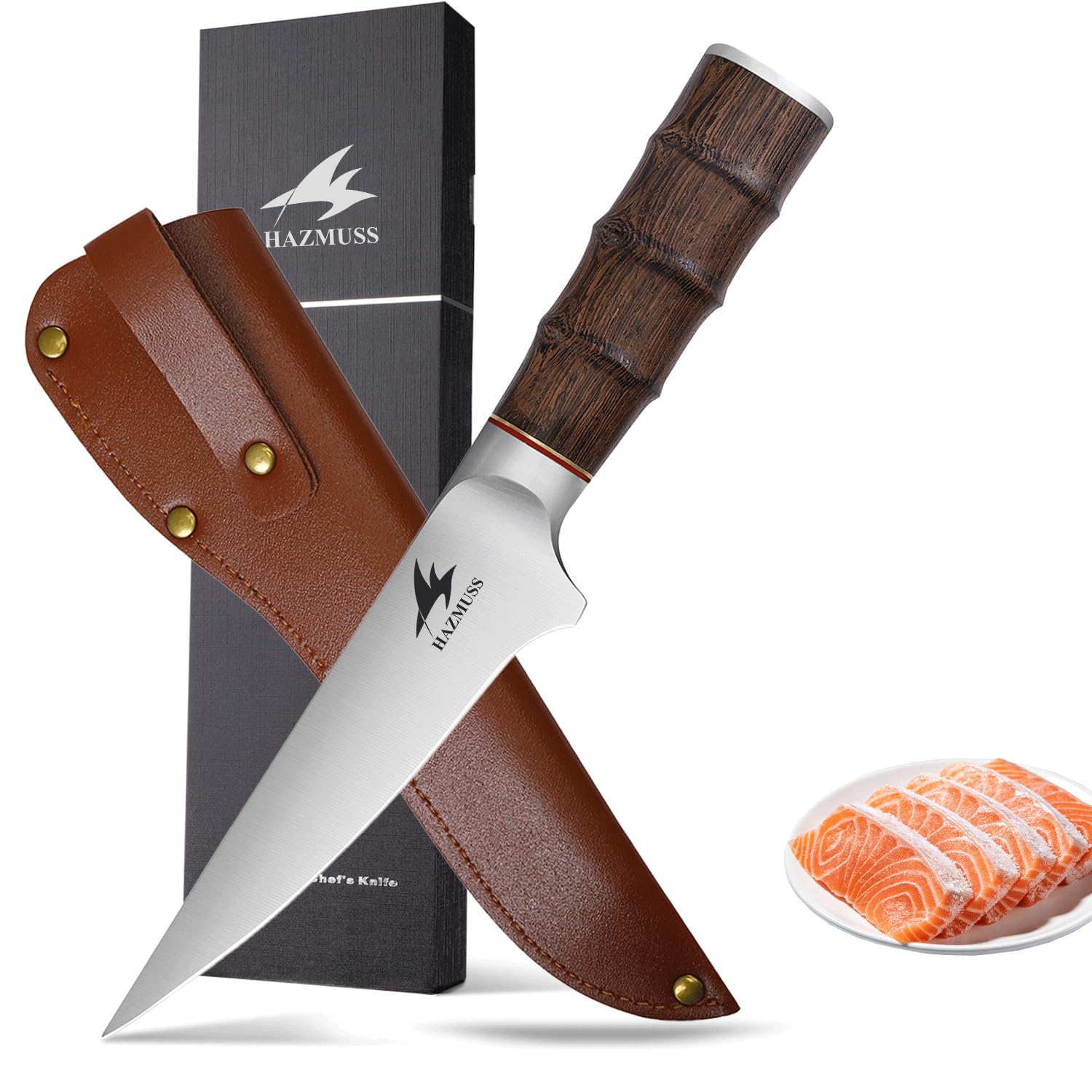 13,5 cm Ausbeinmesser mit Scheide, extra scharfe Ausbeinmesser aus kohlenstoffreichem Edelstahl, einzigartiger Holzgriff, geeignet zum Schneiden von Fleisch, Fisch und Geflügel