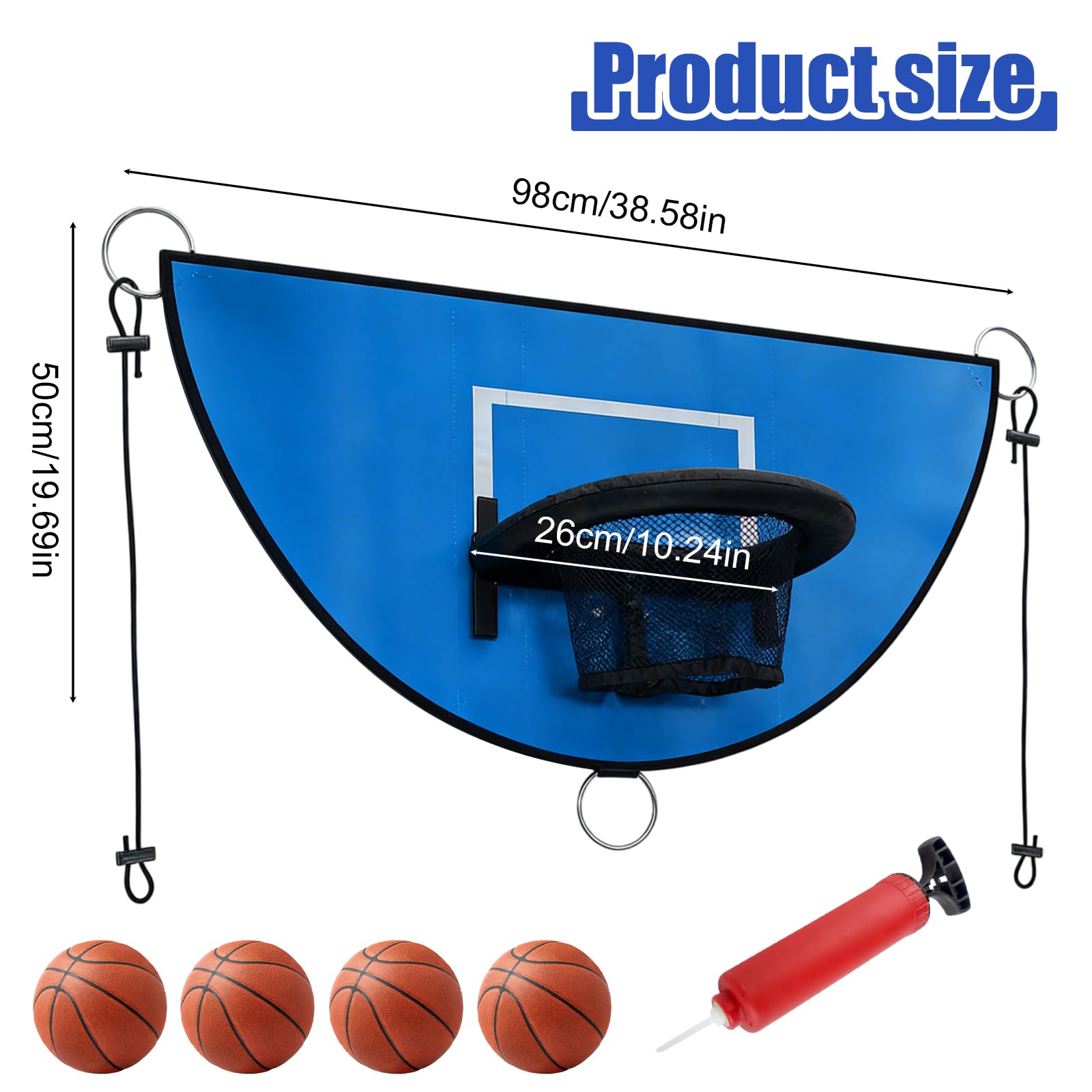 Panier de basket pour trampoline : Mini panier de basket, accessoire pour trampoline avec 4 mini ballons et pompe, support de basket avec protection solaire universelle pour enfants et adultes - Bleu
