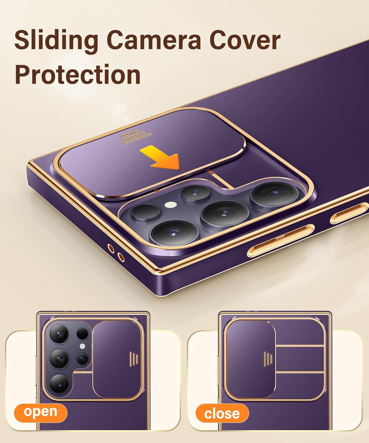 CAPRARO for Samsung Galaxy S24 Ultra Case with Camera Cover, [1x Screen Protector & Slide Camera Cover] Military Grade Shockproof Protective Phone Case for S24 Ultra Case 6.8", Deep Purple