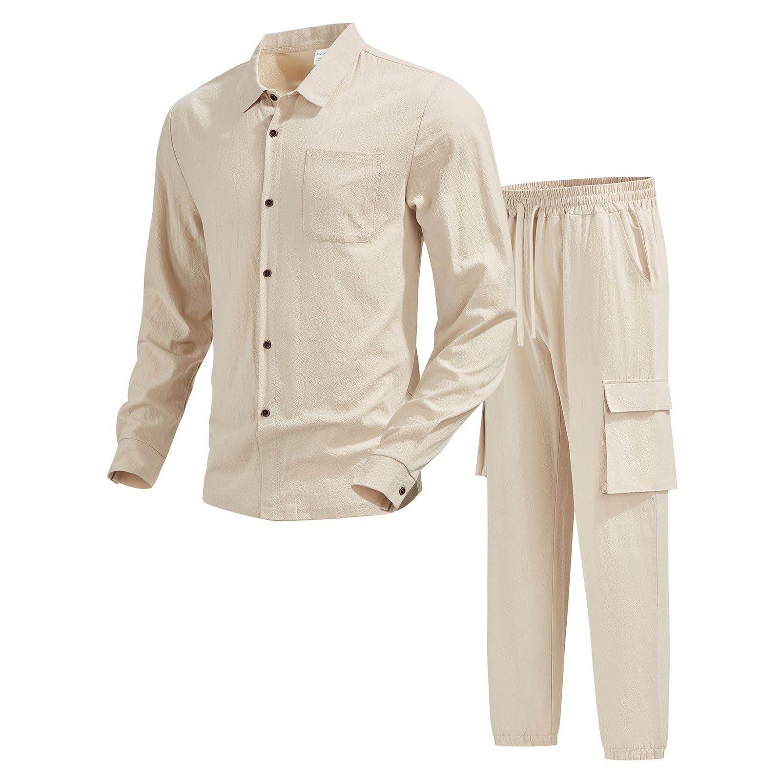 Herren Leinenanzug-Set, lässiges Langarmhemd mit Arbeitshose, bequemes atmungsaktives Outfit, ideal für Alltag, Partys und Urlaub_2