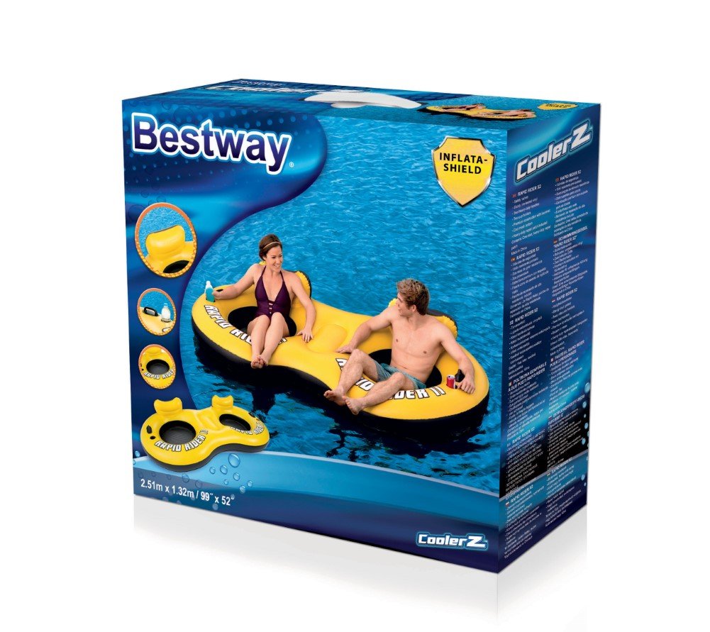 Bestway Doppel-Schwimmringsessel "Rapid Rider X2 Tub" 251 x 132cm, 43113-BEUX16GL02, Gelb - Weiß - Schwarz, 1 SIZE