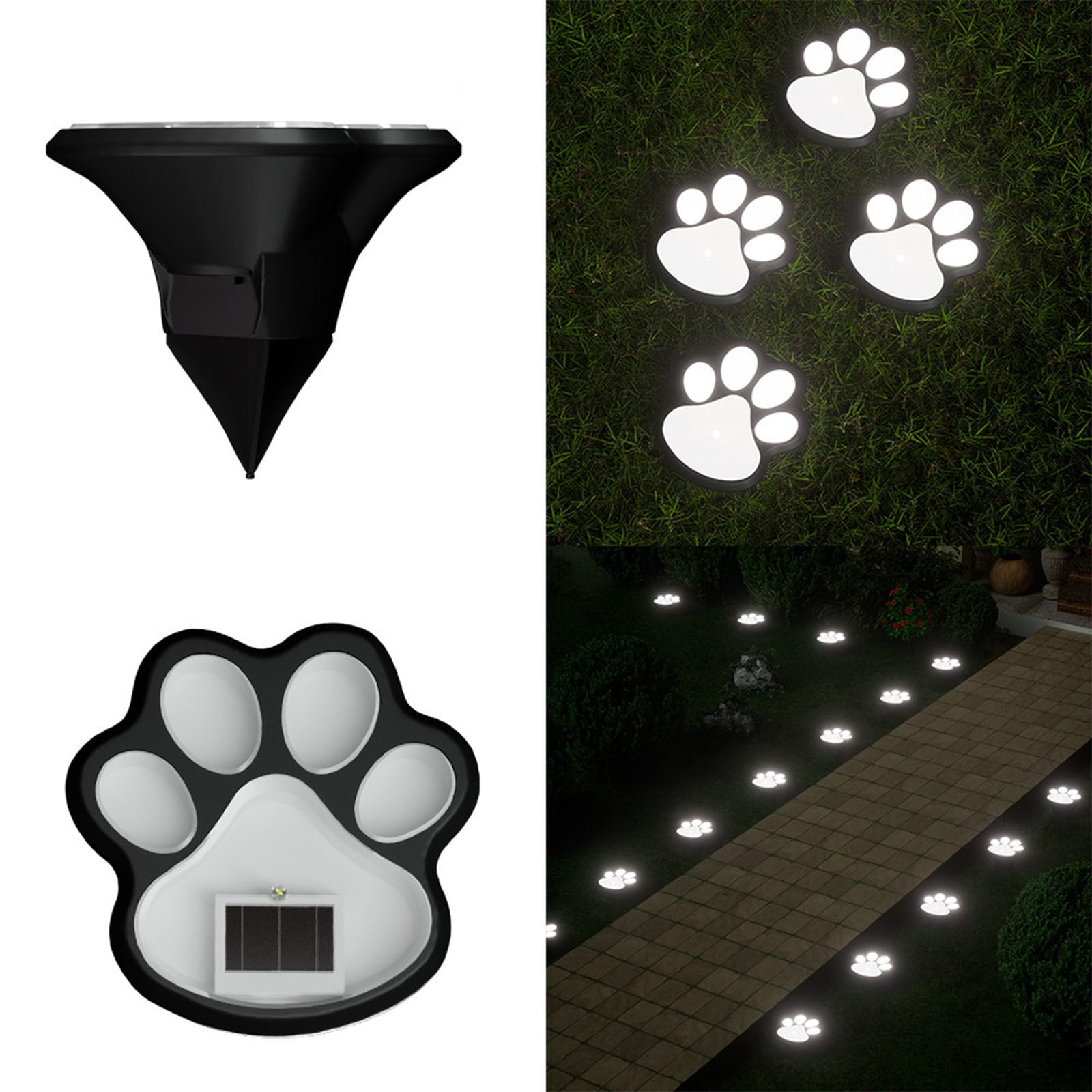 xinxinyu Outdoor LED Paw Solar Decor Lamp, Solar Dog Animal Paw Print Lights, LED Simulation Footprints Dog Claw Ground Plug Lamp, Auto On/Off Garden Ornaments (Cool Light)