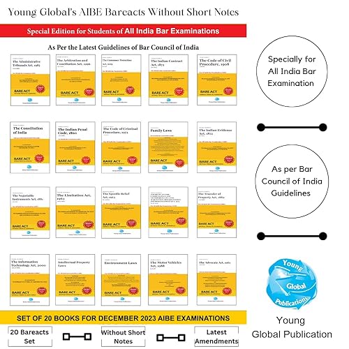 Young Global's AIBE (All India Bar Examination) 20 Bareacts set without short notes, as per Bar Council of India Guidelines covering latest up to date amendments Edition September 2023