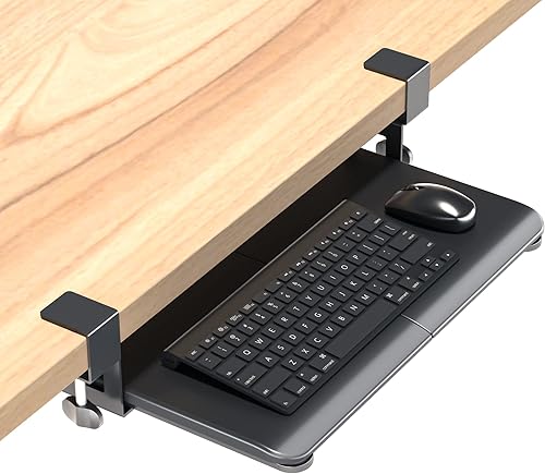 BONTEC Bandeja pequeña para teclado debajo del escritorio bandeja extraíble para teclado y mouse con abrazadera C 20 246 incluye abrazaderas x 118