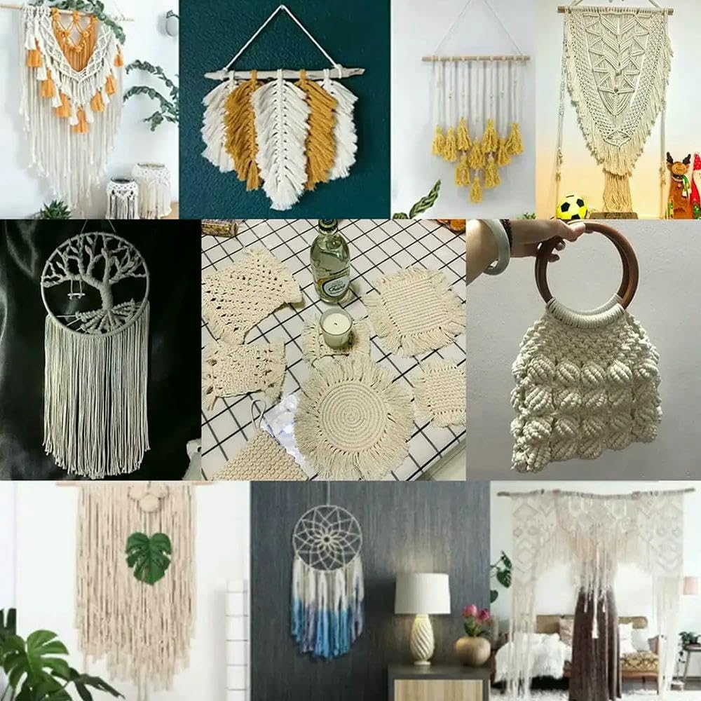 Cordon en macramé Fait Main, décoration bohème, 1/2/3/4/5/6 mm, Corde en Coton Beige torsadée, Fourniture de décoration de Mariage pour la Maison