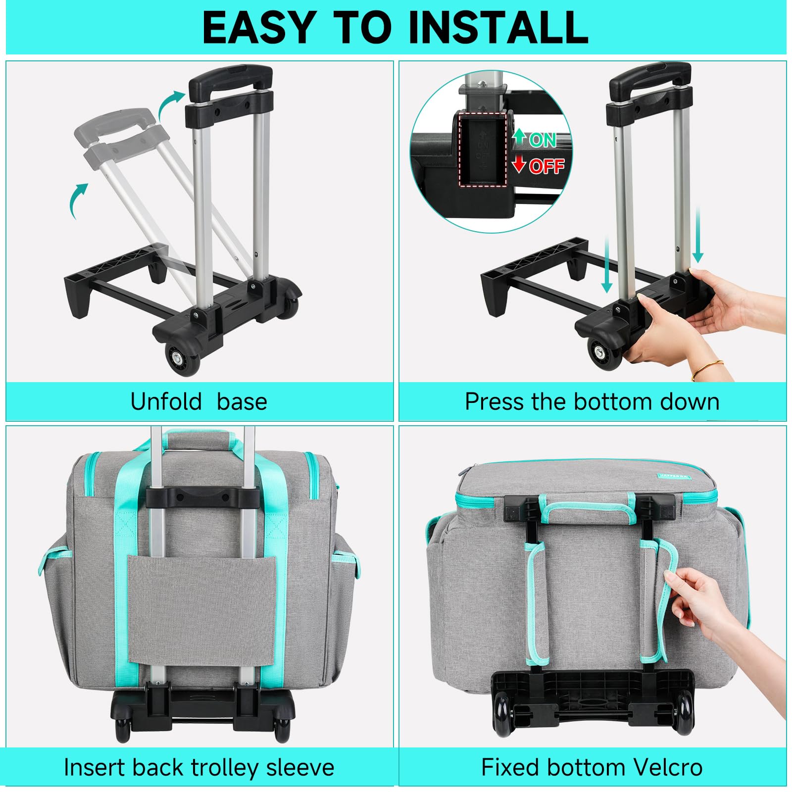 Lehrer-Trolley mit Rädern und abnehmbarem Griff, 43,2 cm (17 Zoll) Laptophülle, Rolltasche für Lehrer, Büro, Handwerk, Krankenschwester, Grau und Grün, Klassisch