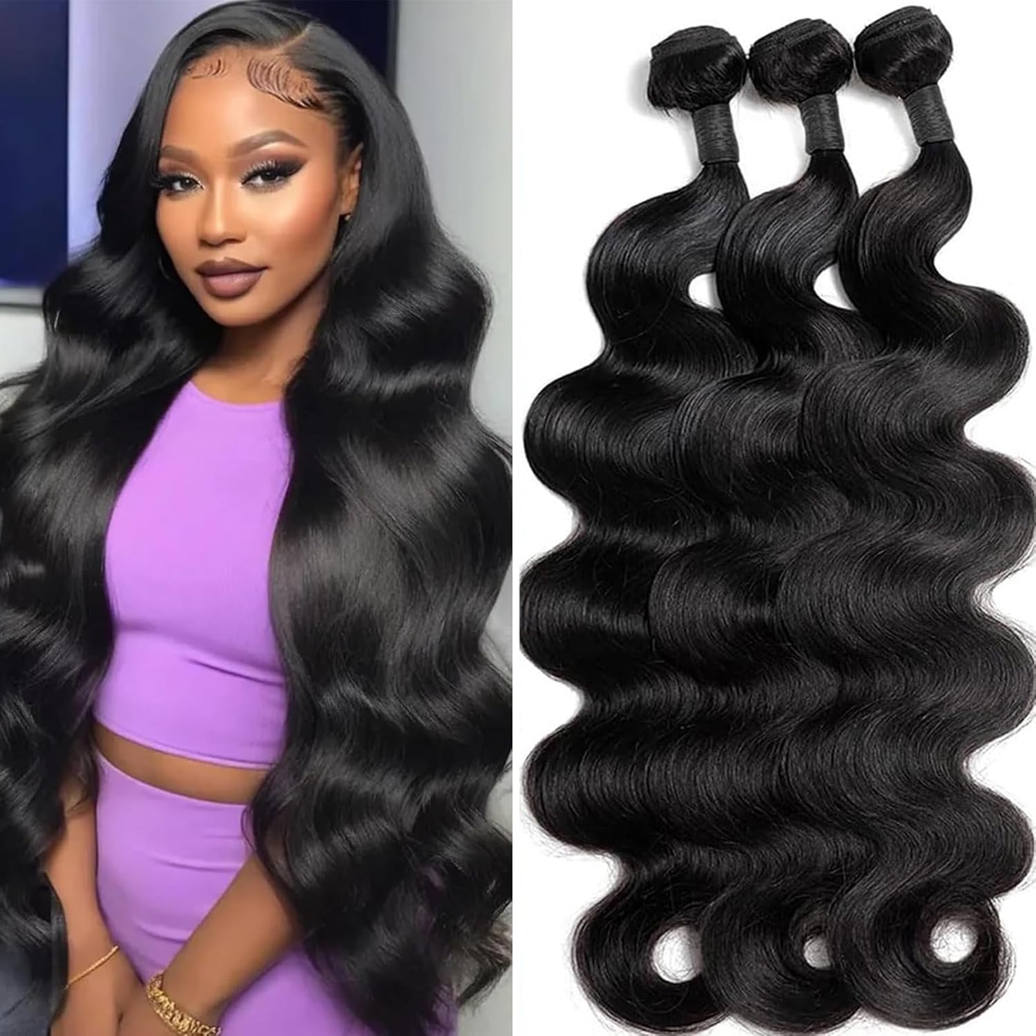Premium Brazilian Body Wave Human Hair Bundle, Unprocessed Virgin Hair Extension, Natural Black, Soft and Full (natural black - body wave bundle, 16 Inch)