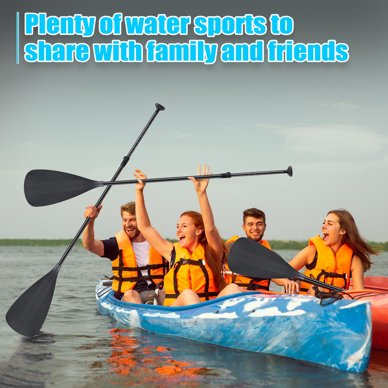 Hollowfly Lot de 4 pagaies réglables 3 pièces | Pagaie de kayak noire, pagaie de rechange légère, tige amovible en alliage d'aluminium, pour le surf, la pêche