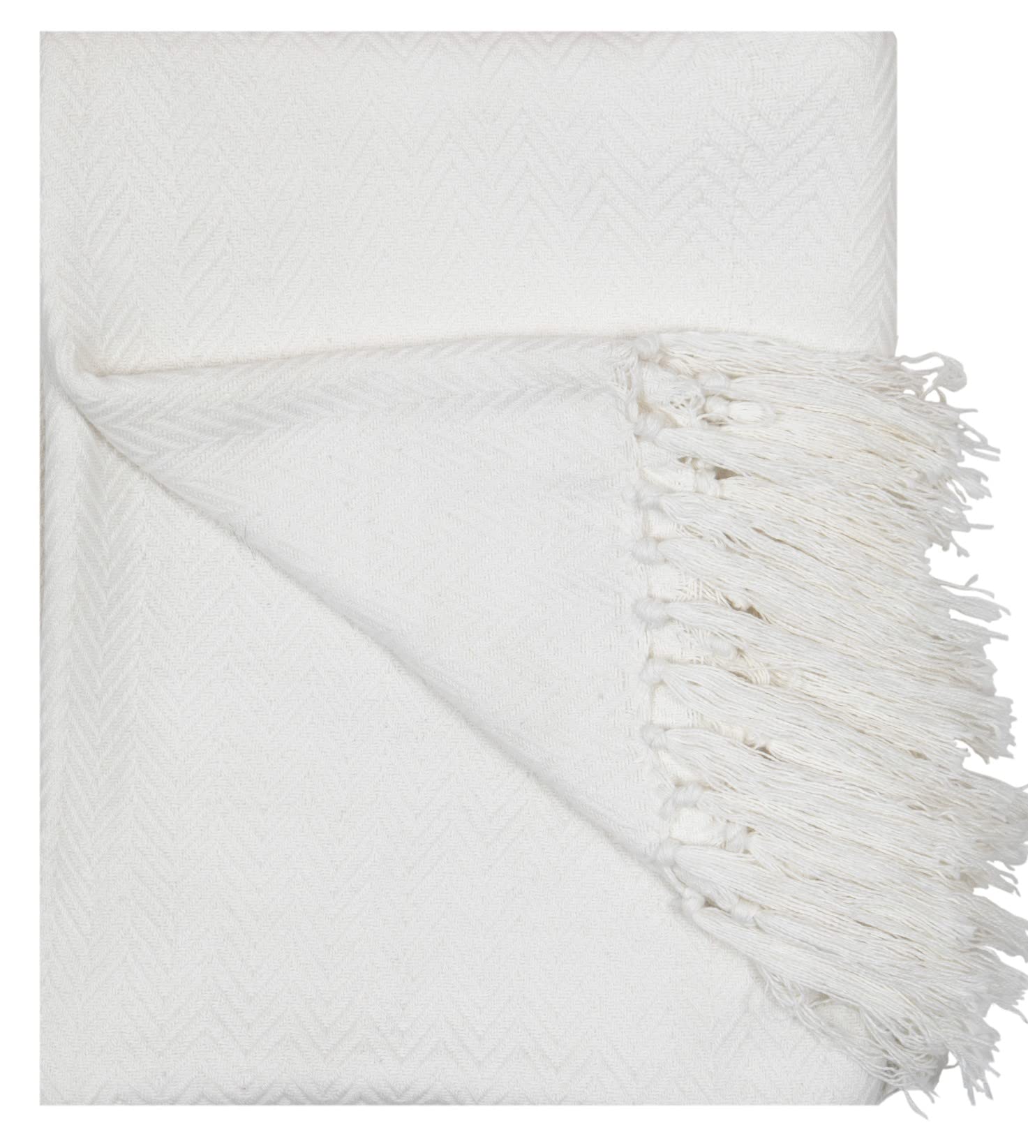 Dèvi Geneva – 100% Cotton, Soft Woven Throw/Blanket (127 x 150 cm; 50" x 59" inches) for Sofa, Bed, Couch, Settee (Ivory White)