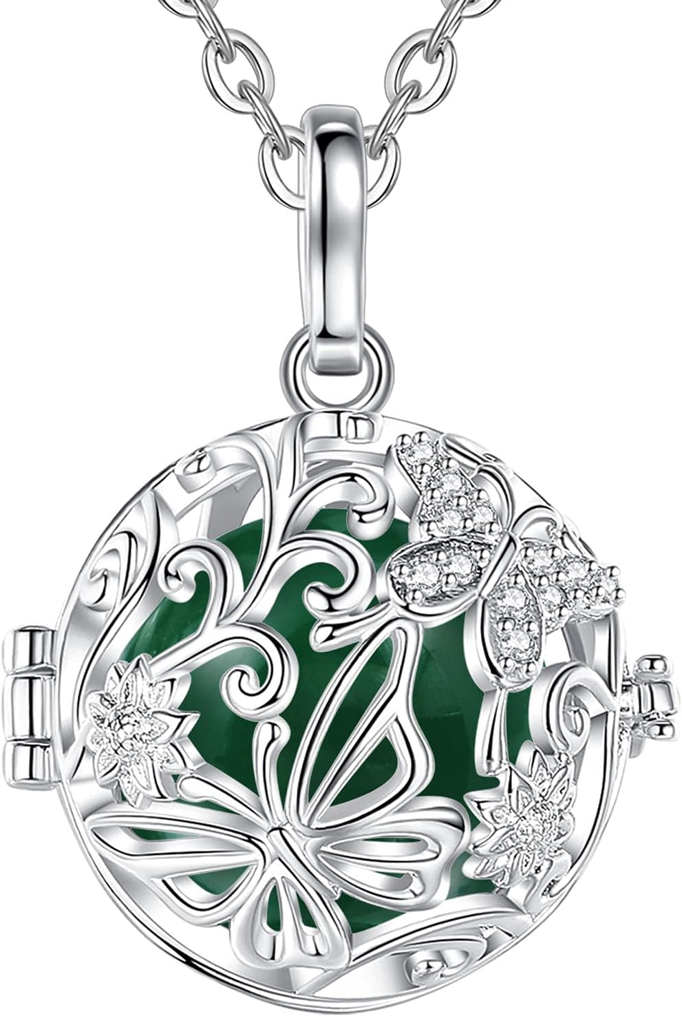 AEONSLOVE Harmony Ball Necklace for Pregnancy Gifts, Angel Chime Caller Bola Butterfly Pendant Necklace for Women Maternity Mom to be Jewelry, 30 & 45 Inch Chains
