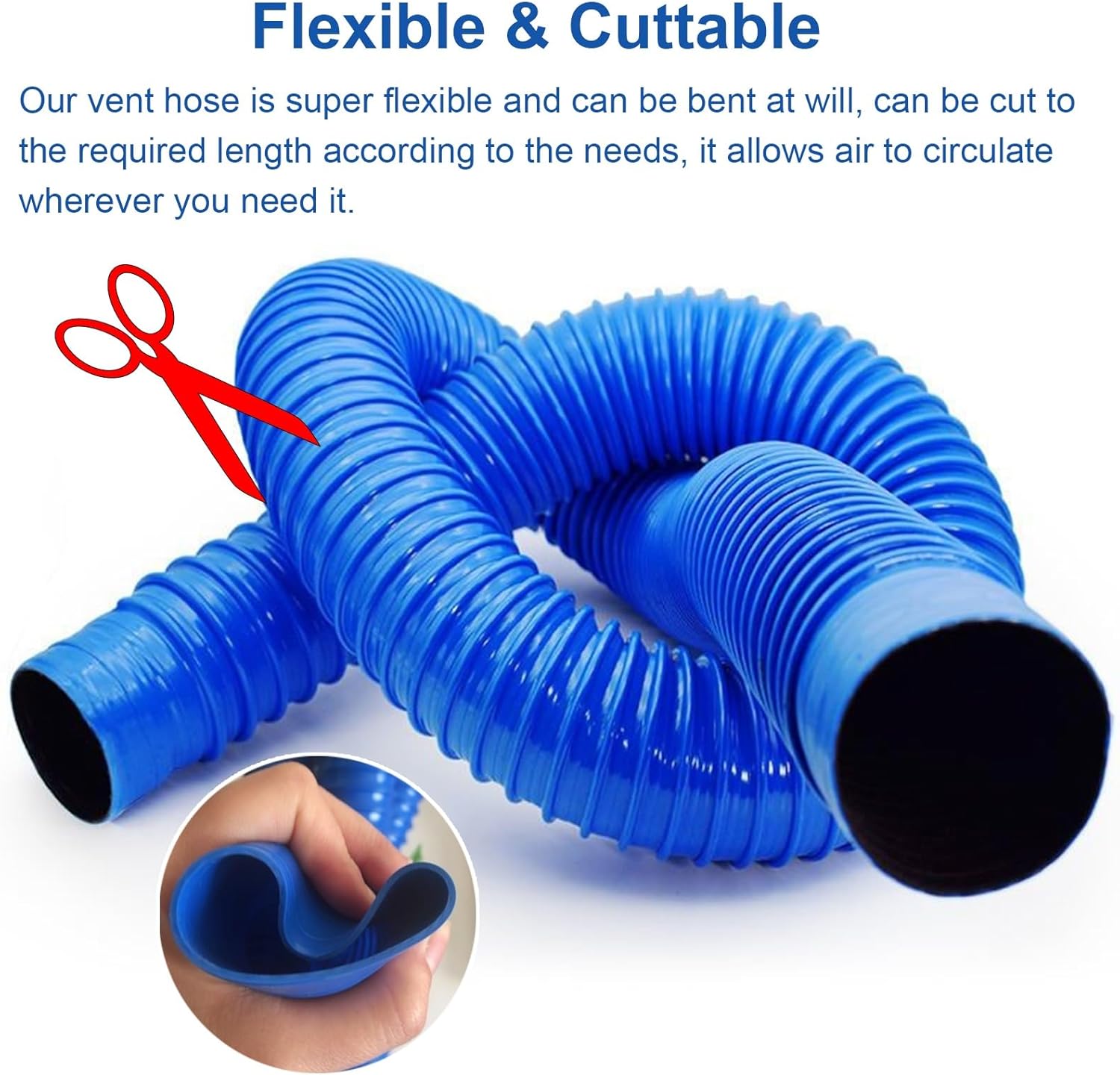 Blue PVC Rubber HVAC Duct Vent Hose, 6.5 Ft Air Ducting for Dryer/Vacuum/HVAC/Flue, Outdoor Patio Deck Garden Rain Water Pipe Downpipe