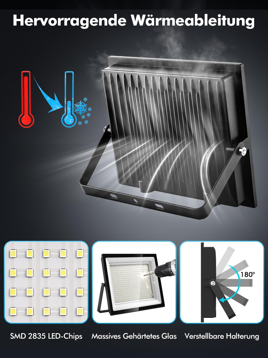 500W LED Strahler Außen, 3000K Warmweiß, Superheller 50000LM Aussenstrahler, IP66 Wasserdicht Scheinwerfer für Garten, Hof, Sportplatz, Garage