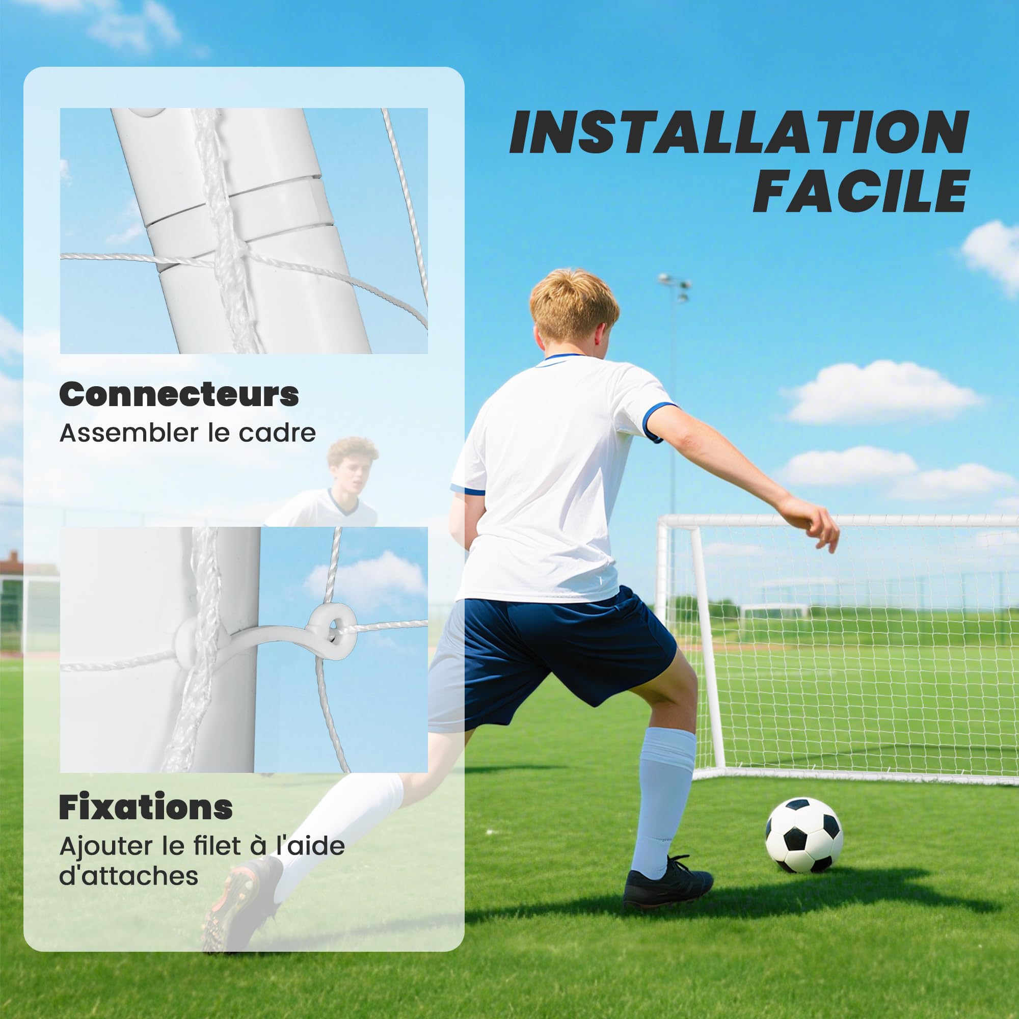 SPORTNOW But de Football avec Filet Poteaux en PVC Blanc