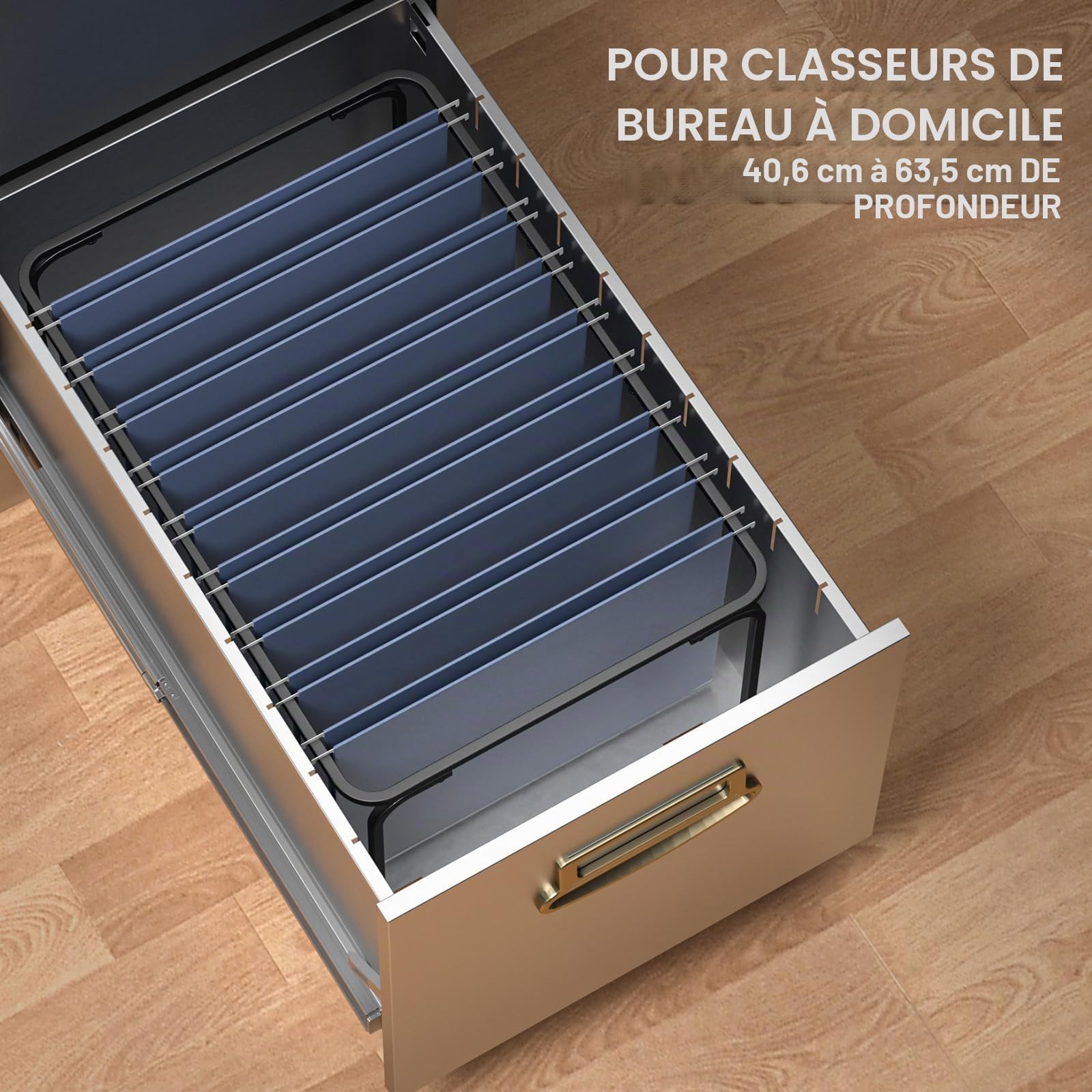 Cadre de dossier suspendu, format légal/lettre, longueur réglable de 40,6 à 63,5 cm, 32 cm de large x 24 cm de haut, support de dossiers suspendus pour organiseur de bureau et rail en métal