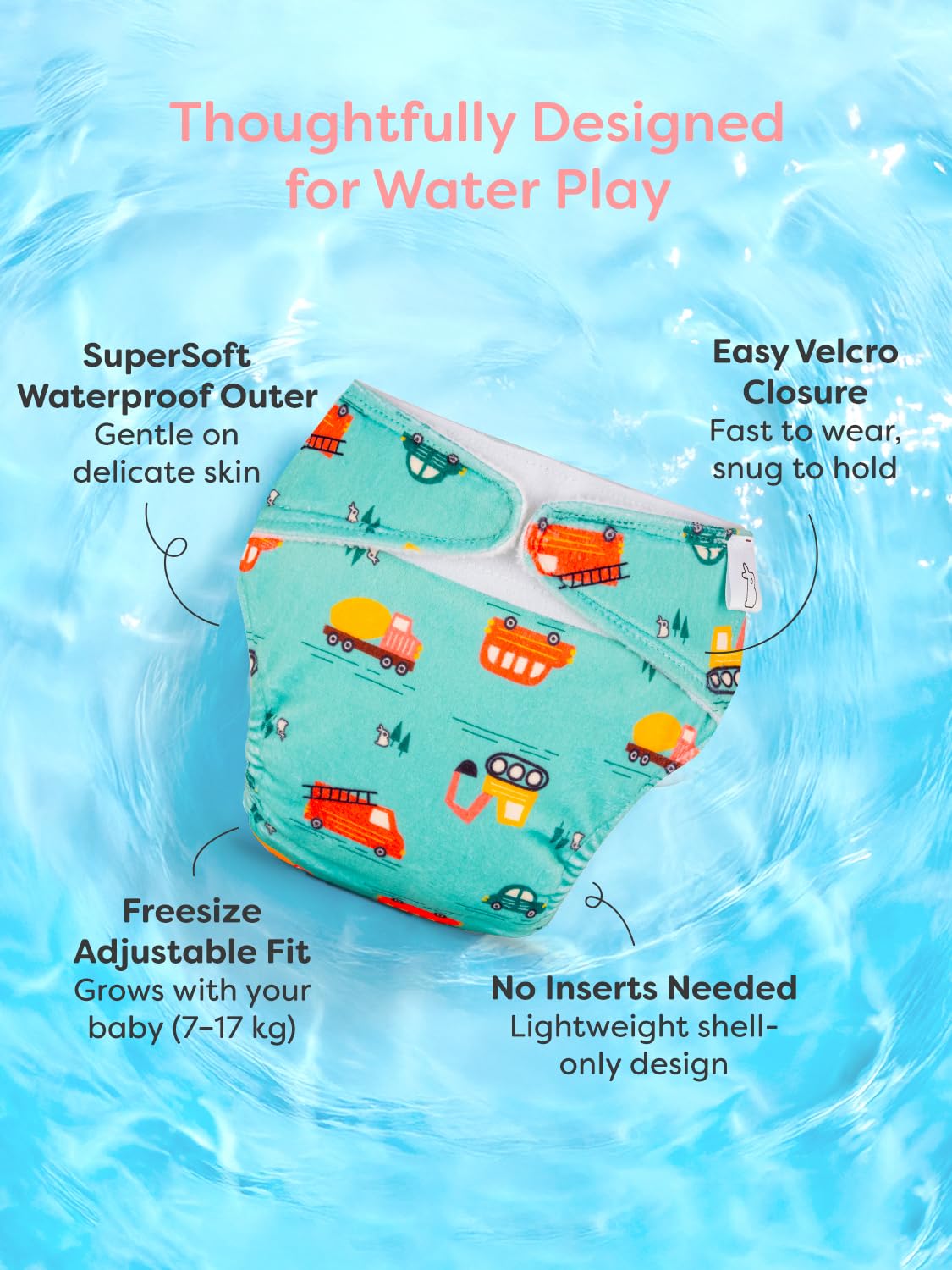 SuperBottoms Reusable Swim Diaper | UNO SuperSoft Cloth Diaper Shell with Velcro | Adjustable Fit for 3M to 3Y | No Insert Needed | Rash-Free & Eco-Friendly Baby Swim Diaper 1