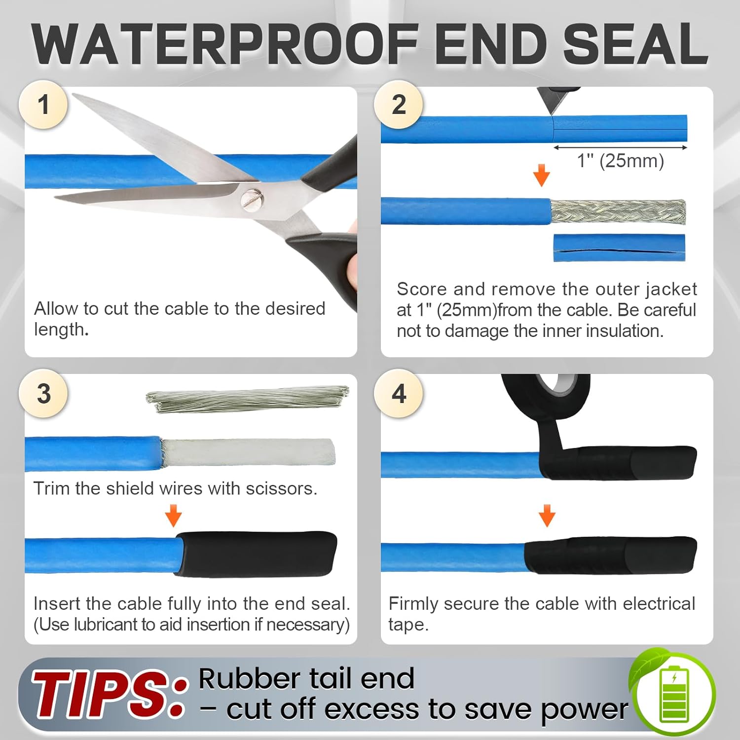 Heating Cable 12 V, Low Voltage Self-regulating Heating Cable with Extended 3 Ft Power Cord, Waterproof End Seal Kit and Aluminium Foil Tape for RV Freeze Protection 5W/ft(15 Ft)