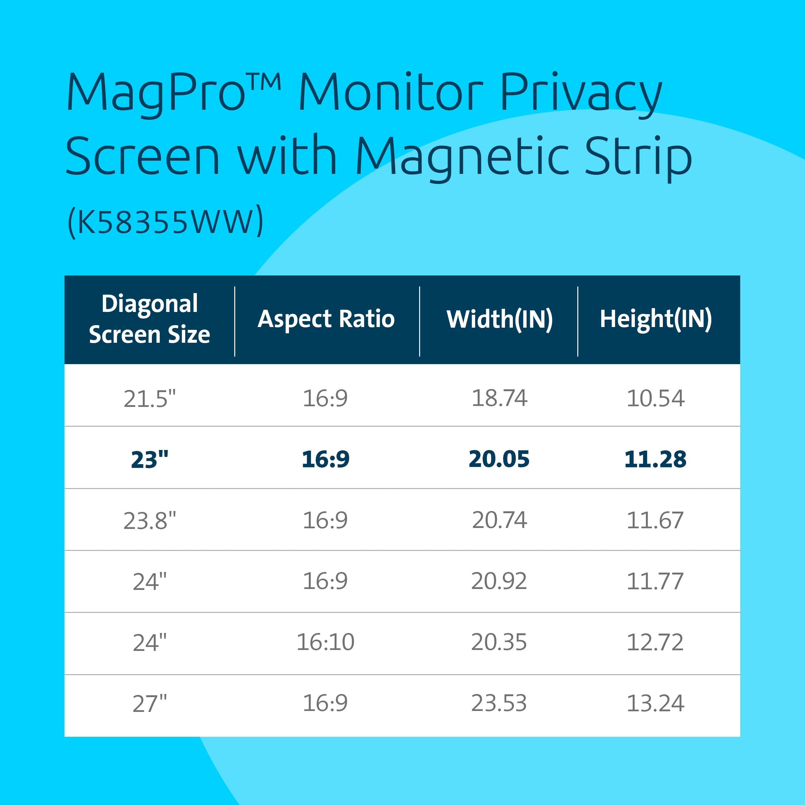 Kensington MagPro - Filtro de privacidad con fijación magnética para monitores de sobremesa de 23", Filtro extraíble 16:9, antiluz Azul, antirreflejos, para monitores de Bisel Delgado, K55422WW