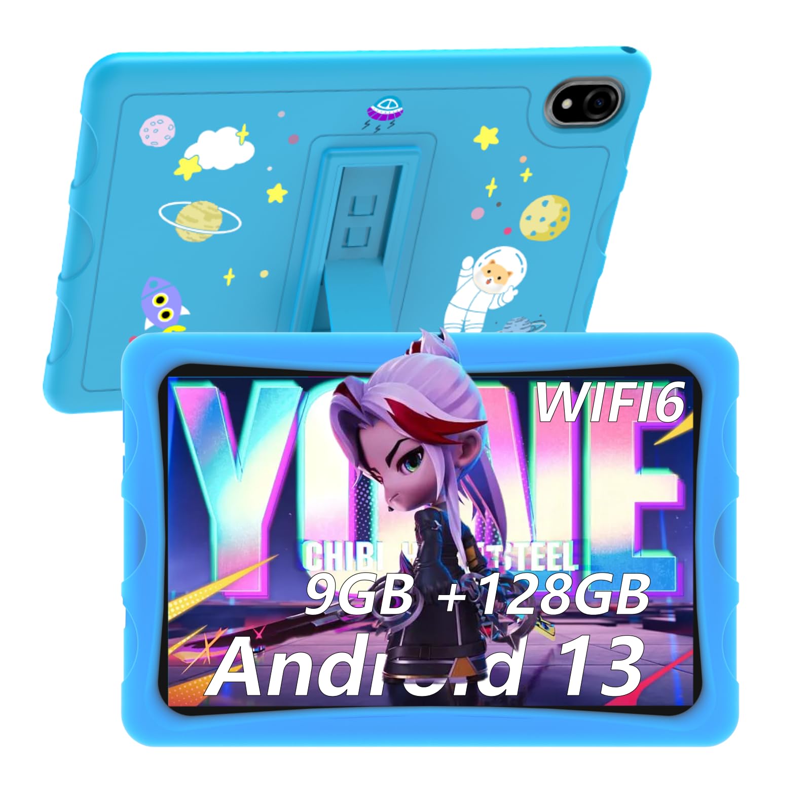 DOOGEE U10 Kid Tablet Niños 10.1 Pulgadas Android 14, 9GB +128GB (TF 1TB), Certificado TÜV&DRM L1, WiFi 6, Bluetooth, Kids Juego Educativos, Cámara Dual, Control Parental, Kid-Proof Funda Tablet -Azul