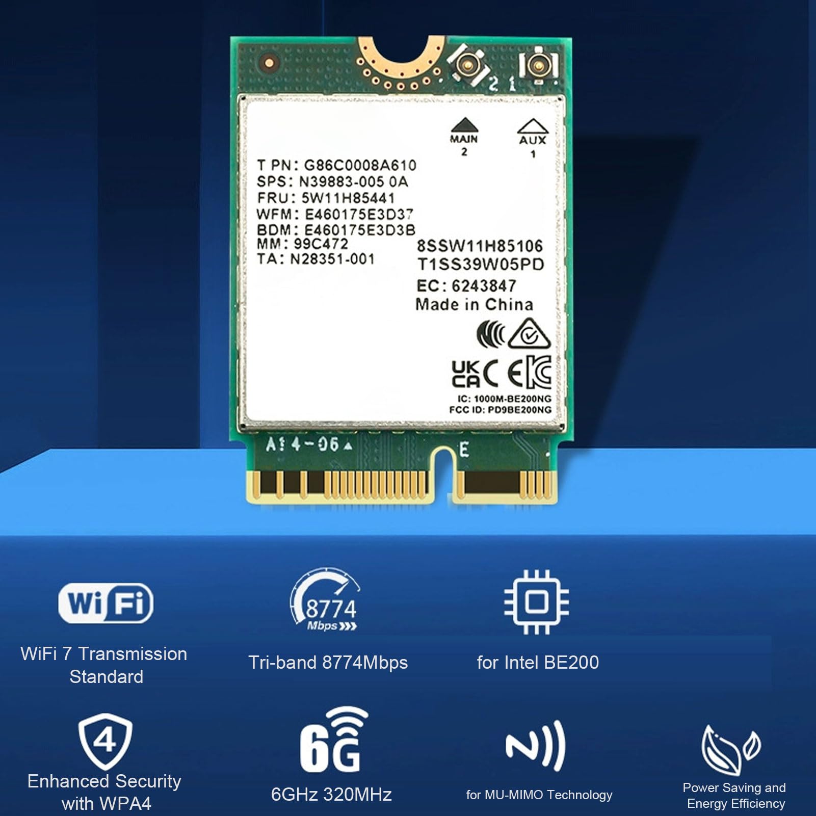 Scheda Wireless WiFi 7 BE200 NGW per PC M.2 NGFF 8774Mbps Bluetooth 5.4 per Portatile e Desktop, scheda di rete ad alta velocità per Windows 10 11 64 Bit