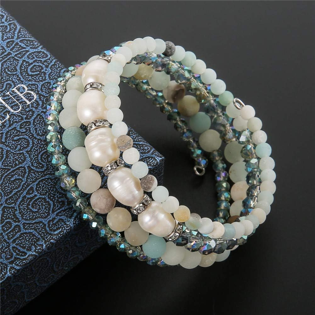 PEARL&CLUB Bead Crystal Wrap Bangle Bracelet - Fashion Jewelry Beaded Bracelet with Silver Metal, Gifts for Women - Image 4