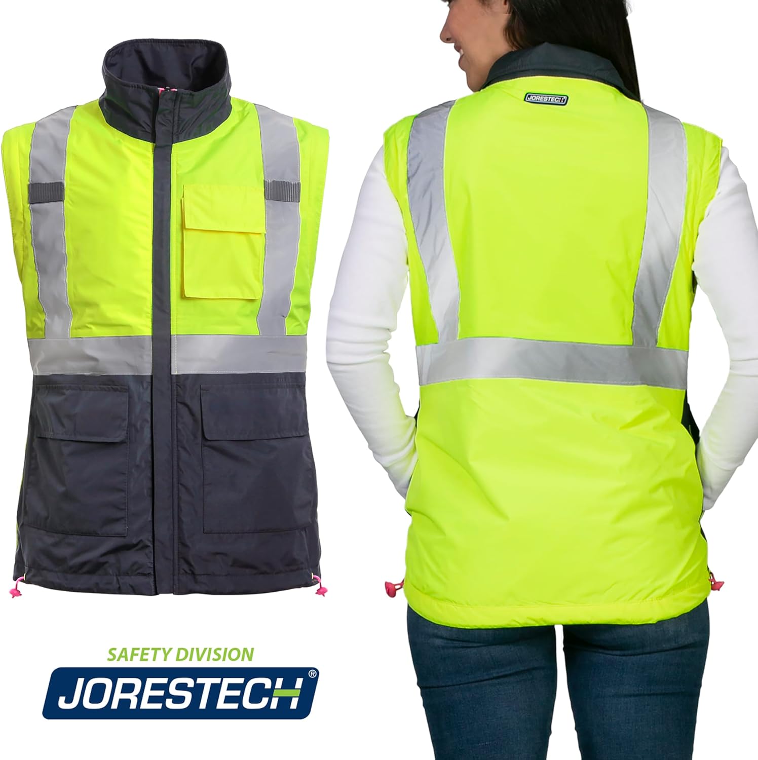 JORESTECH Safety 4 in 1 Windbreaker Reversible Gray Jacket Reflective