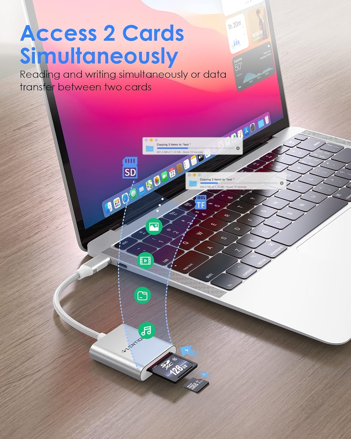LENTION USB C to SD/Micro SD Card Reader, Type C SD 3.0 Card Adapter Compatible 2023-2016 MacBook Pro 13/15/16, New Mac Air/iPad Pro/Surface, Samsung S20/S10/S9/S8/Plus/Note, More (CB-C8, Silver)