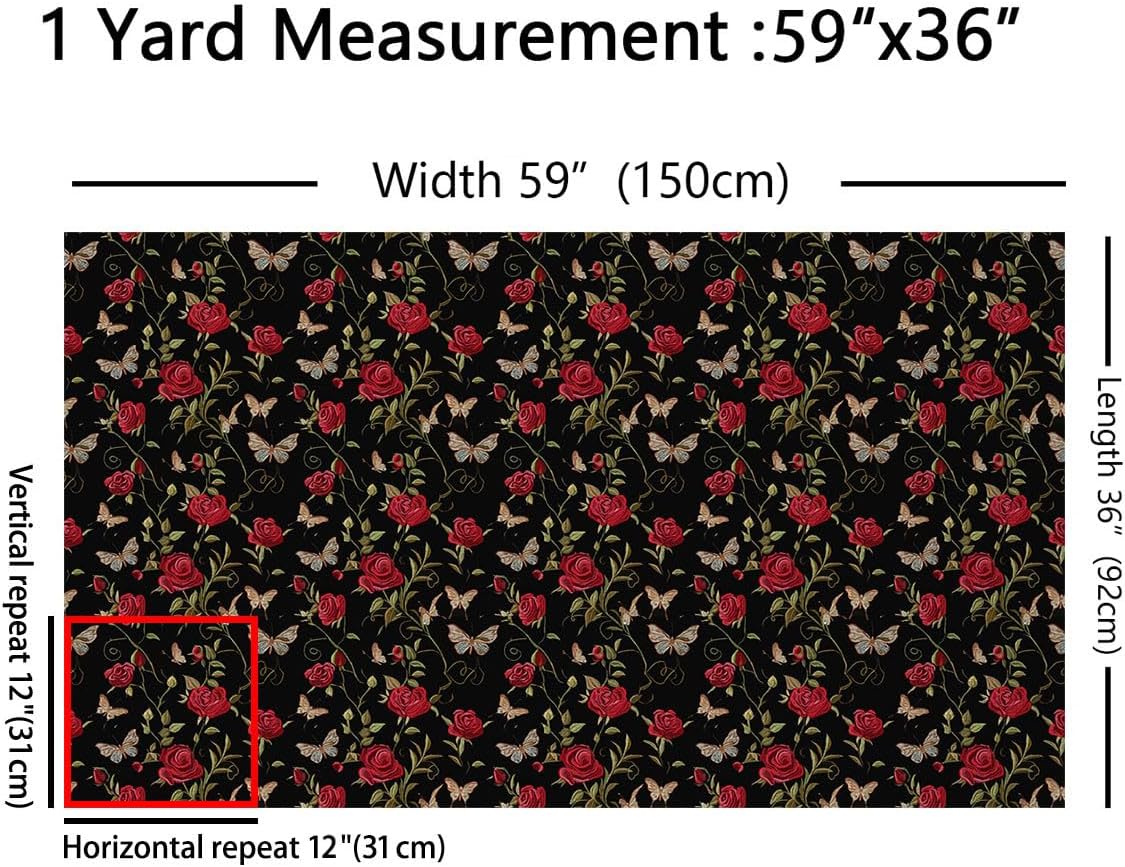 Red Rose Outdoor Fabric by The Yard,White Daisy Flower Plant Fabric by The Yard for Teens Craft Lover,Retro Butterfly Animal Upholstery Fabric for Clothing Quilting Sewing,3 Yards