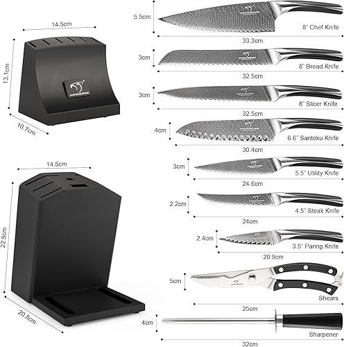 Miniatura 2 de NF NANFANG BROTHERS - Juego de cuchillos de cocina de Damasco de 15 piezas con bloque, mango ergonómico de ABS para juego de cuchillos de chef,