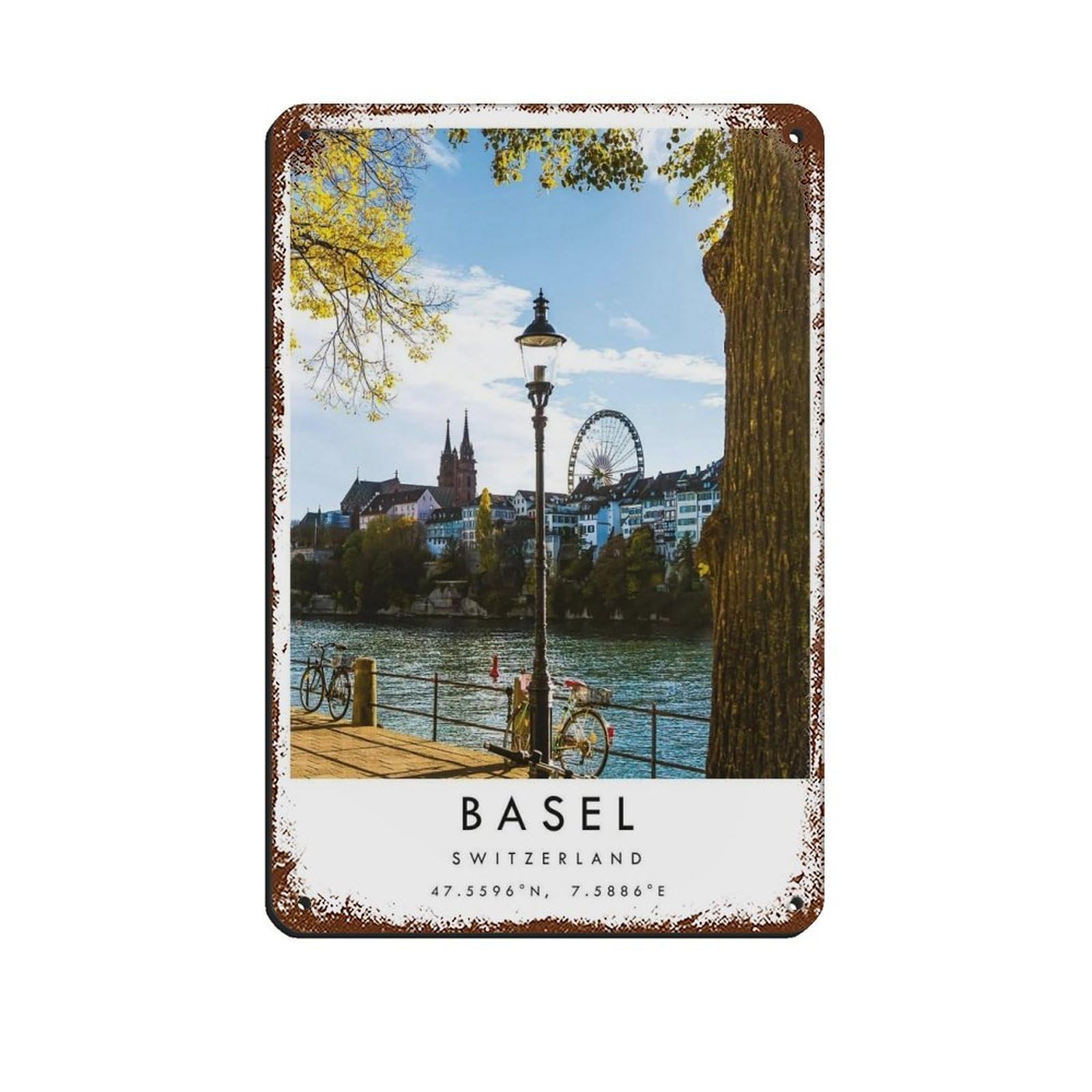 Basel Travel, Switzerland Poster Tin Sign Vintage Metal Pub Club Cafe Bar Home Wall Art Decoration Poster Retro 8x12inch(20x30cm)