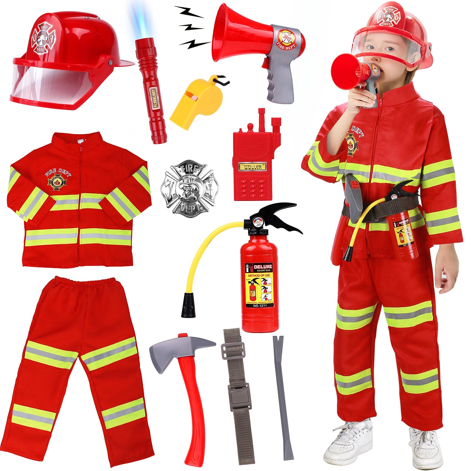 Tacobear Bombero Disfraz para Niños con Bomberos Juguete Extintor Juguete Bombero Accesorios Juegos de imitación Juego de roles para Niños Niñas Carnaval Halloween 3 4 5 6 7 8 9 Años