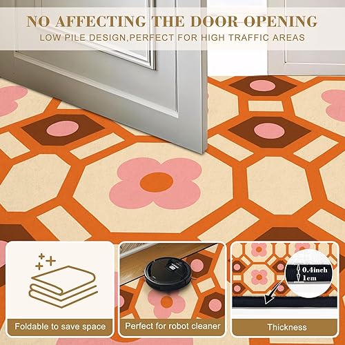 Miniatura 6 de 4x5 Boho Rug Rugs for Living Room Rugs for Entryway 70s Retro Seamless Pattern Orange Brown Pink Beige 60s 70s Bedroom Rug Door Mat Nursery Room